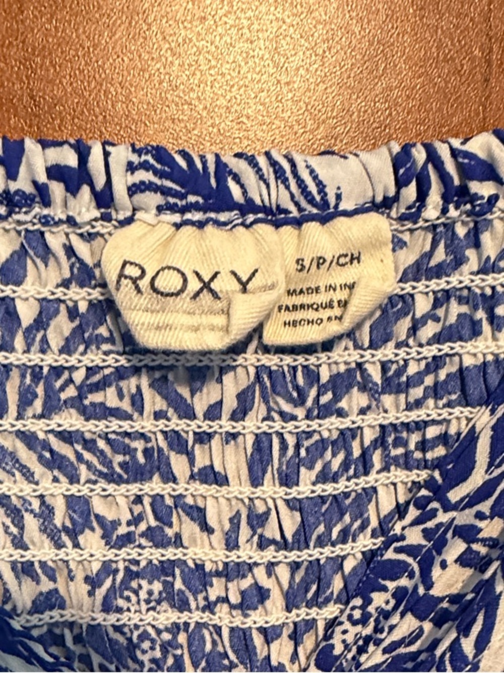 Roxy Blue and White Smocked Tropical Top - Picture 2 of 5